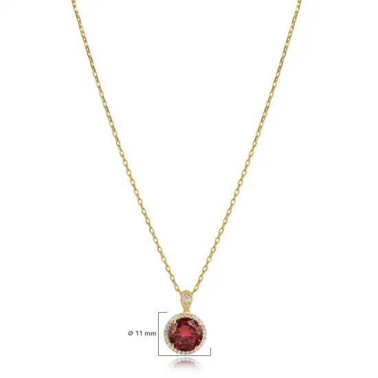 Round Design Garnet CZ Stone Charm Necklace Round Design Garnet CZ Stone Charm Necklace