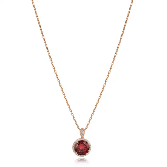 Round Design Garnet CZ Stone Charm Necklace Round Design Garnet CZ Stone Charm Necklace