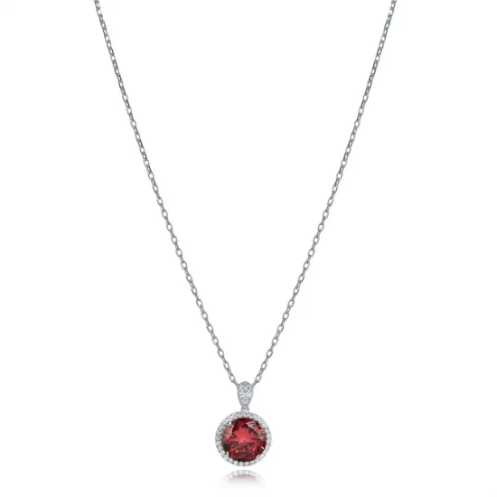 Round Design Garnet CZ Stone Charm Necklace Round Design Garnet CZ Stone Charm Necklace