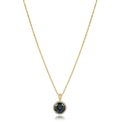 Round Design Mystic Topaz CZ Charm Necklace