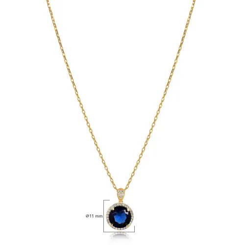 Round Design Sapphire CZ Charm Necklace Round Design Sapphire CZ Charm Necklace