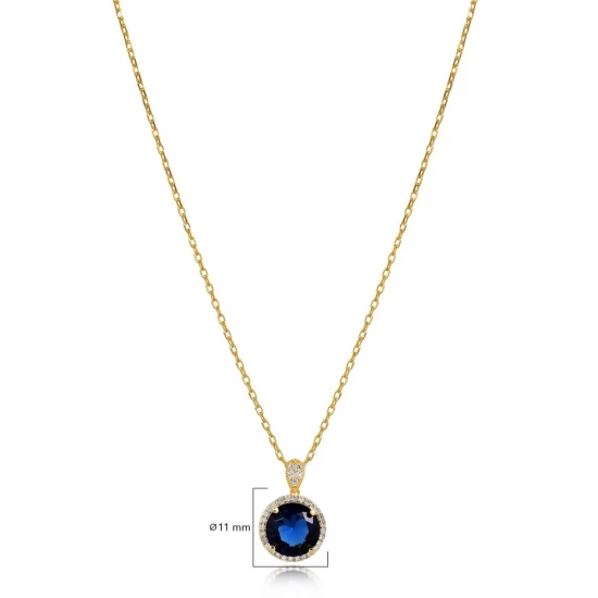 Round Sapphire CZ 925 Sterling Silver Necklace Round Sapphire CZ 925 Sterling Silver Necklace