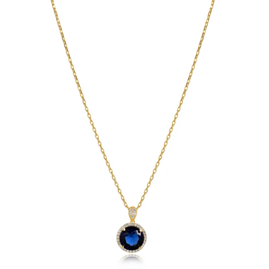 Round Sapphire CZ 925 Sterling Silver Necklace Round Sapphire CZ 925 Sterling Silver Necklace