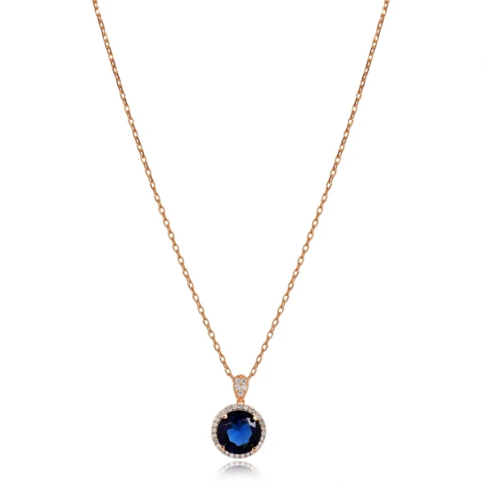 Round Sapphire CZ 925 Sterling Silver Necklace Round Sapphire CZ 925 Sterling Silver Necklace