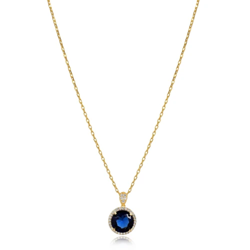 Round Sapphire CZ 925 Sterling Silver Necklace