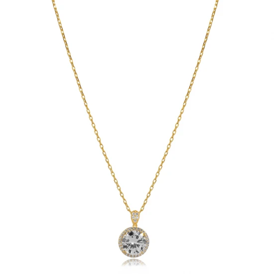 Round White CZ 925 Sterling Silver Necklace