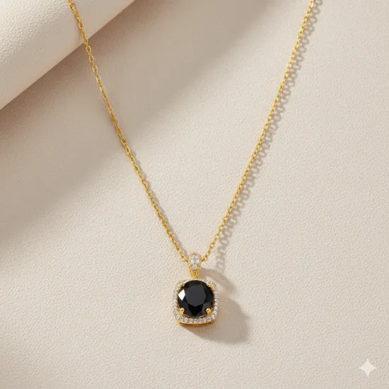 Square Shape Round Black CZ Sterling Silver Necklace Square Shape Round Black CZ Sterling Silver Necklace