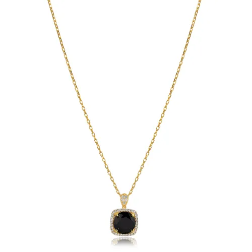Square Shape Round Black CZ Charm Necklace