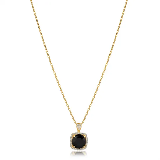 Square Shape Round Black CZ Sterling Silver Necklace Square Shape Round Black CZ Sterling Silver Necklace