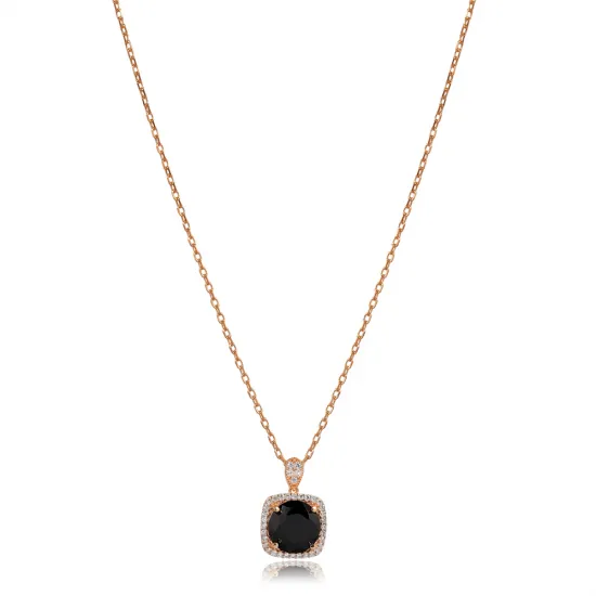 Square Shape Round Black CZ Sterling Silver Necklace Square Shape Round Black CZ Sterling Silver Necklace