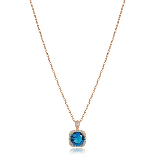 Square Shape Round Aquamarine Sterling Silver Necklace Square Shape Round Aquamarine Sterling Silver Necklace