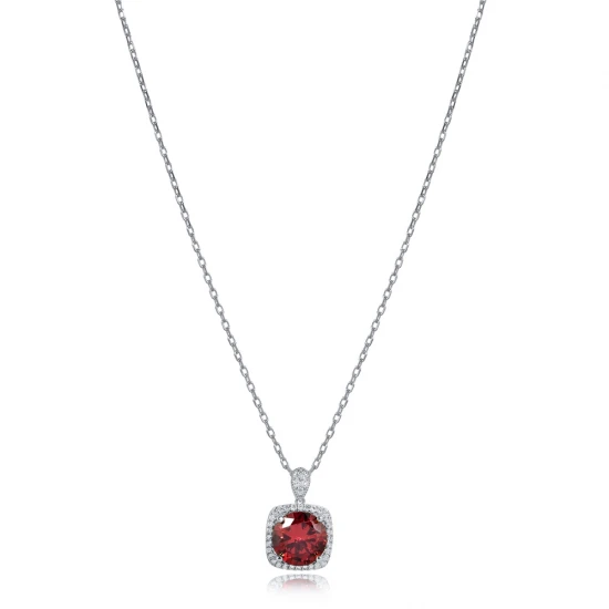 Square Shape Round Garnet CZ Sterling Silver Necklace Square Shape Round Garnet CZ Sterling Silver Necklace