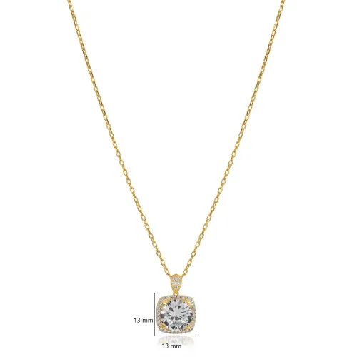 Square Shape Round White CZ Charm Necklace Square Shape Round White CZ Charm Necklace