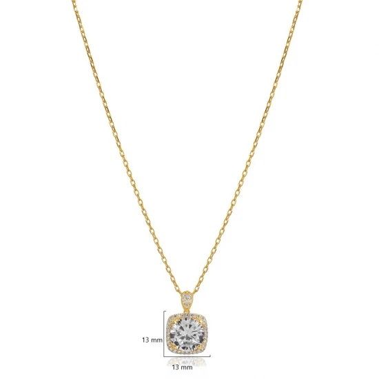 Square Shape Round White CZ Sterling Silver Necklace Square Shape Round White CZ Sterling Silver Necklace