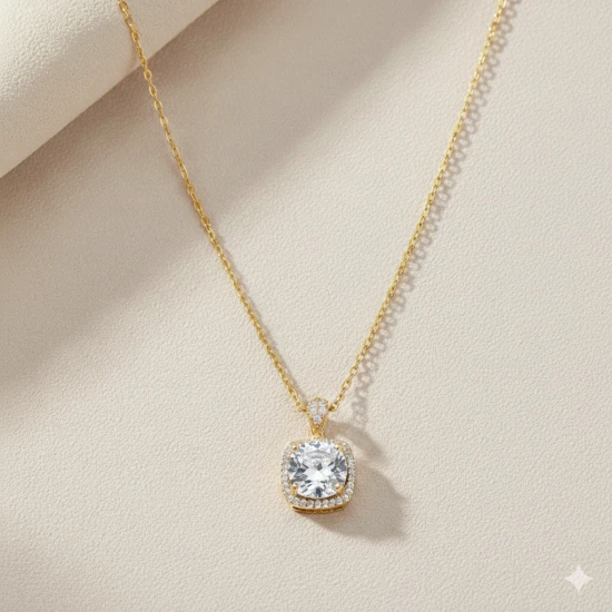 Square Shape Round White CZ Sterling Silver Necklace Square Shape Round White CZ Sterling Silver Necklace