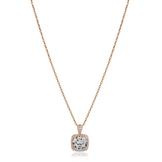 Square Shape Round White CZ Sterling Silver Necklace Square Shape Round White CZ Sterling Silver Necklace
