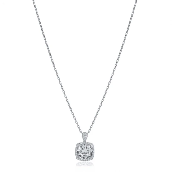 Square Shape Round White CZ Sterling Silver Necklace Square Shape Round White CZ Sterling Silver Necklace