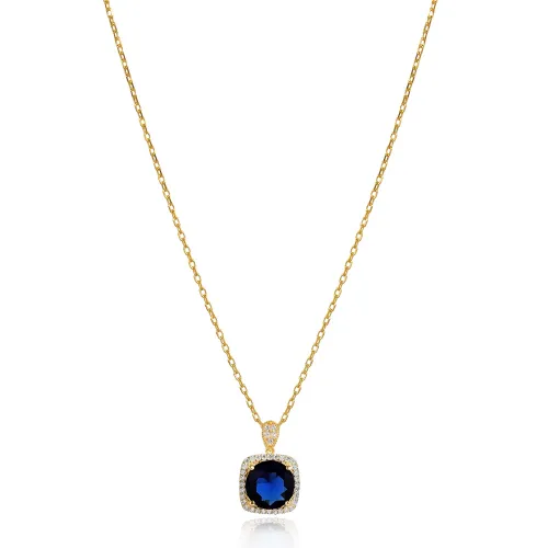 Square Shape Round Sapphire CZ Charm Necklace