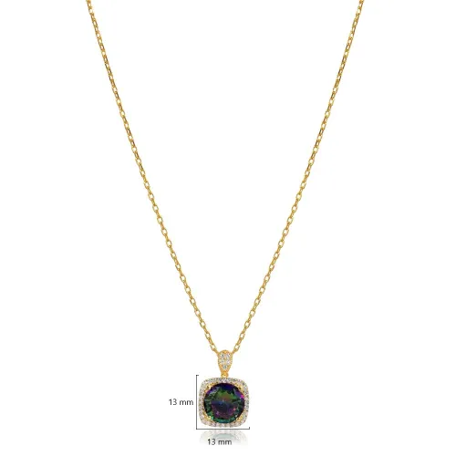 Square Shape Round Mystic Topaz Charm Necklace Square Shape Round Mystic Topaz Charm Necklace