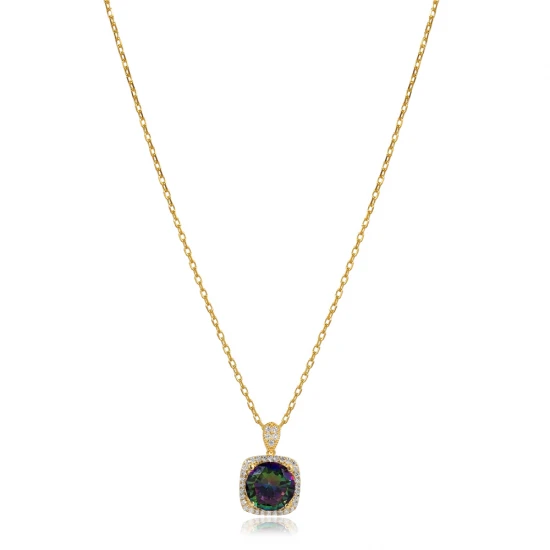Square Shape Round Mystic Topaz 925 Silver Necklace Square Shape Round Mystic Topaz 925 Silver Necklace
