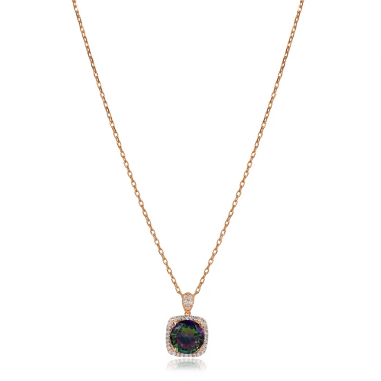 Square Shape Round Mystic Topaz 925 Silver Necklace Square Shape Round Mystic Topaz 925 Silver Necklace