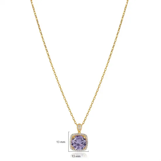 Square Shape Round Light Purple 925 Silver Necklace