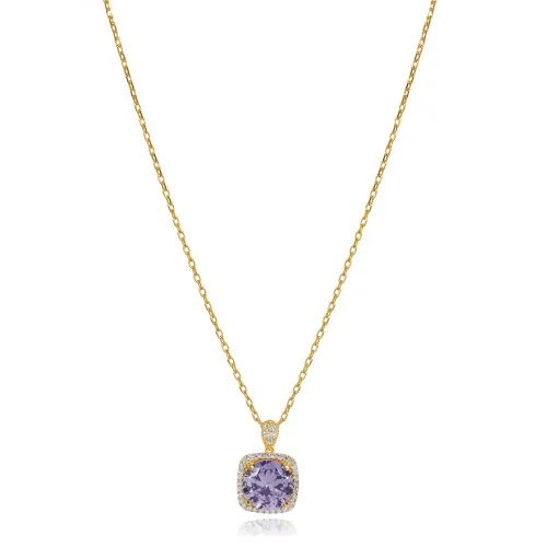 Square Shape Round Light Purple Charm Necklace