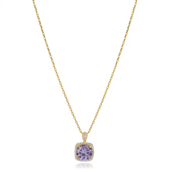 Square Shape Round Light Purple 925 Silver Necklace