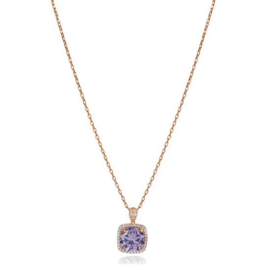Square Shape Round Light Purple 925 Silver Necklace
