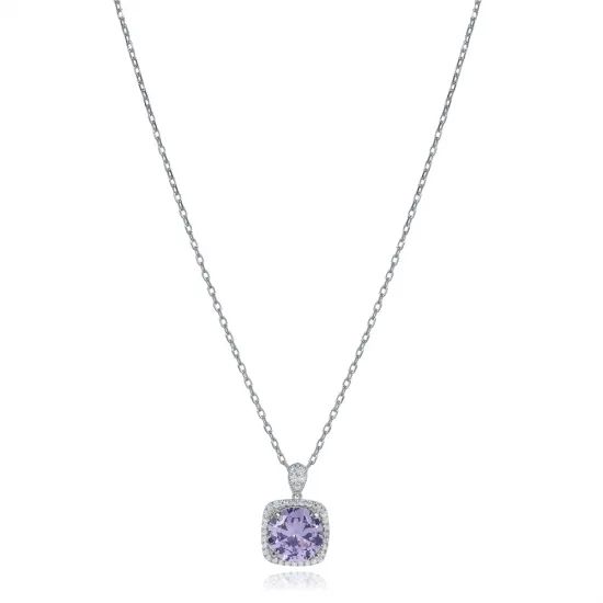 Square Shape Round Light Purple 925 Silver Necklace