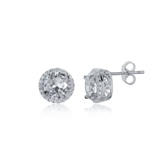 Round White CZ 925 Sterling Silver Earrings Round White CZ 925 Sterling Silver Earrings