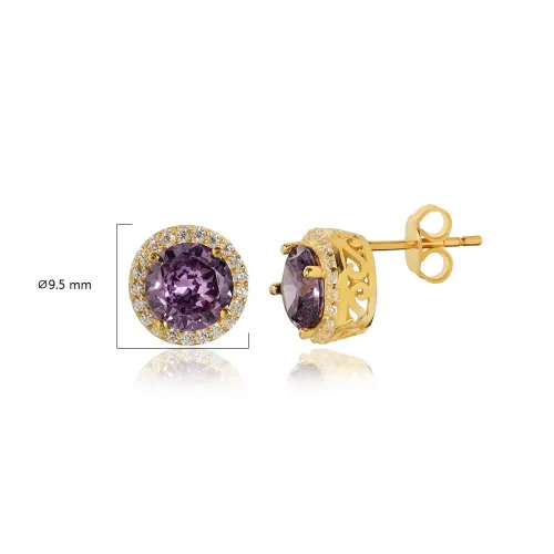 Round Amethyst CZ 925 Sterling Silver Earrings