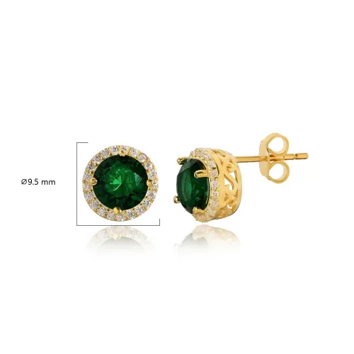 Round Design Emerald CZ Stone Stud Earring Round Design Emerald CZ Stone Stud Earring