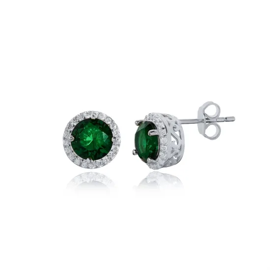 Round Design Emerald CZ Stone Stud Earring