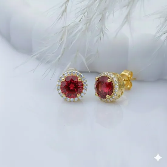 Round Garnet CZ 925 Sterling Silver Earrings