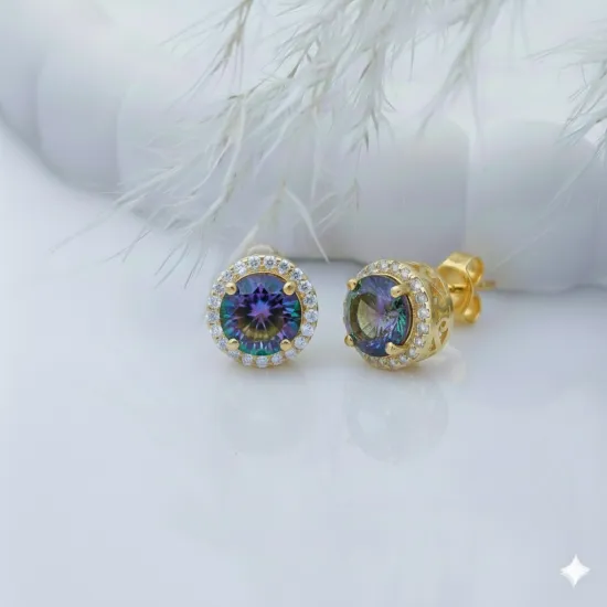Round Mystic Topaz 925 Sterling Silver Earrings Round Mystic Topaz 925 Sterling Silver Earrings