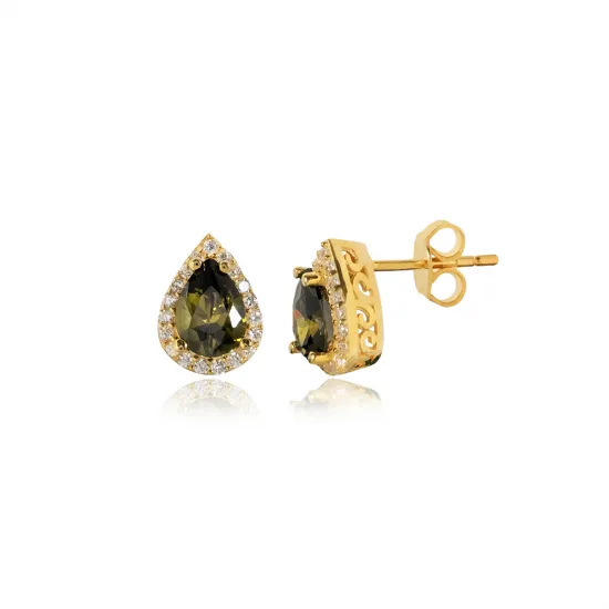 Pear Peridot CZ 925 Sterling Silver Earrings Pear Peridot CZ 925 Sterling Silver Earrings