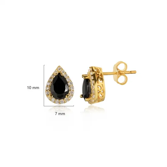 Pear Design Black CZ Stone Stud Earring Pear Design Black CZ Stone Stud Earring