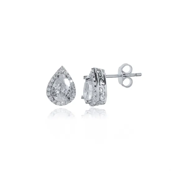 Pear Design White CZ Stone Stud Earring Pear Design White CZ Stone Stud Earring