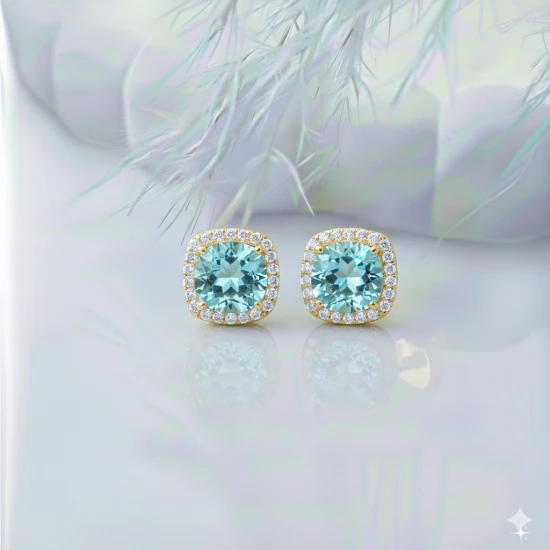 Square Shape Round Aquamarine CZ 925 Silver Earrings Square Shape Round Aquamarine CZ 925 Silver Earrings