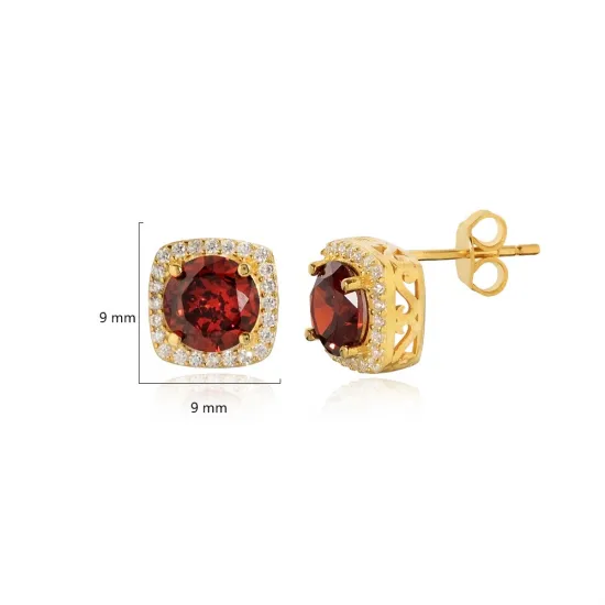 Square Shape Round Garnet CZ Sterling Silver Earrings Square Shape Round Garnet CZ Sterling Silver Earrings