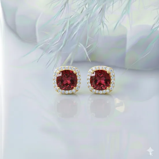 Square Shape Round Garnet CZ Sterling Silver Earrings Square Shape Round Garnet CZ Sterling Silver Earrings