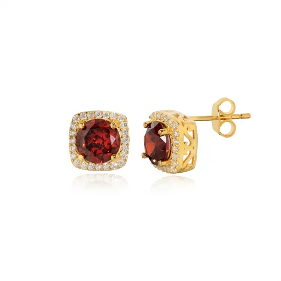 Square Shape Round Garnet CZ Sterling Silver Earrings Square Shape Round Garnet CZ Sterling Silver Earrings
