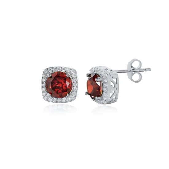 Square Shape Round Garnet CZ Sterling Silver Earrings Square Shape Round Garnet CZ Sterling Silver Earrings