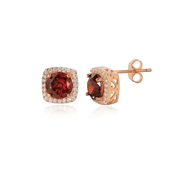Square Shape Round Garnet CZ Sterling Silver Earrings Square Shape Round Garnet CZ Sterling Silver Earrings