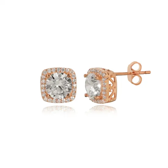 Square Shape Round White CZ Stud Earring Square Shape Round White CZ Stud Earring
