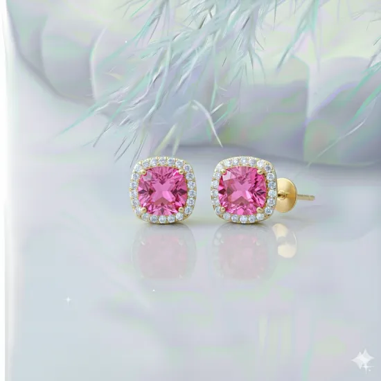 Square Shape Round Pink CZ 925 Sterling Silver Earrings Square Shape Round Pink CZ 925 Sterling Silver Earrings