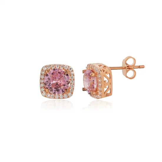 Square Shape Round Pink CZ 925 Sterling Silver Earrings Square Shape Round Pink CZ 925 Sterling Silver Earrings