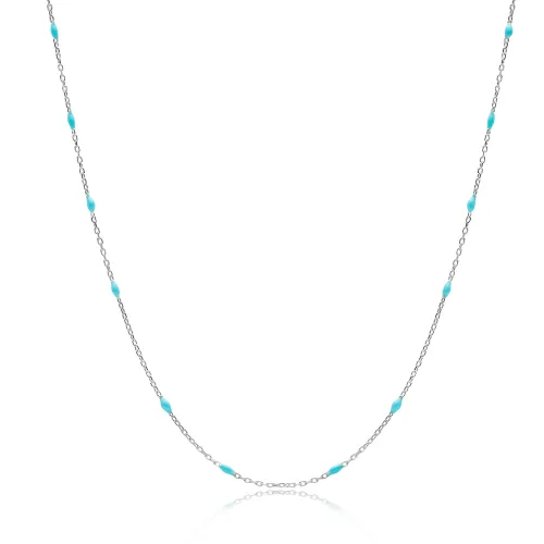 30 Forse Turquoise Enamel Chain 925 Silver Necklace 30 Forse Turquoise Enamel Chain 925 Silver Necklace