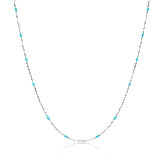 30 Forse Turquoise Enamel Chain 925 Silver Necklace | 925 Sterling Silver Wholesale | Sade Silver 30 Forse Turquoise Enamel Chain 925 Silver Necklace - Sade 925 Silver Jewelry